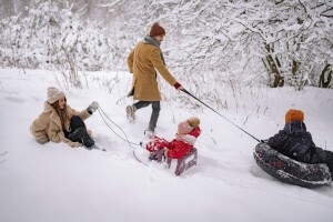 family in snow
