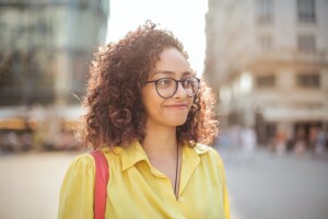 lady walking in downtown